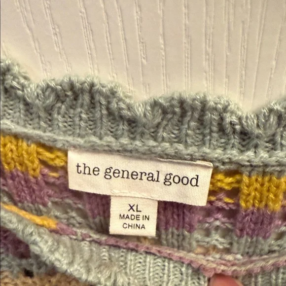 The General Good Sweater Vest Pullover Striped Pointelle Knit Sleeveless.Size XL - Picture 2 of 5